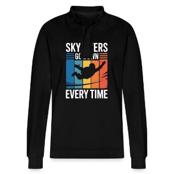 Skydivers Go Down Every Time Funny Parachuting - Stanley/Stella Organic Unisex Long-Sleeved Polo Shirt Prepster - black - Front - Anna (173cm) & Nico (186cm)