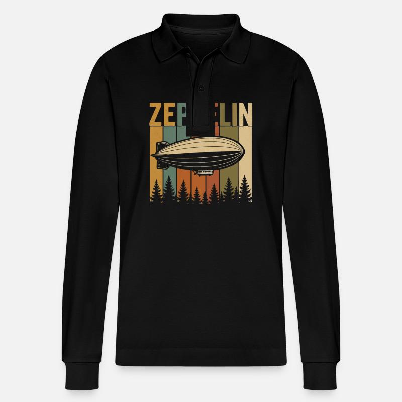 Zeppelin Retro Luftschiff Design - Stanley/Stella Unisex Bio-Langarm-Poloshirt Prepster - Schwarz