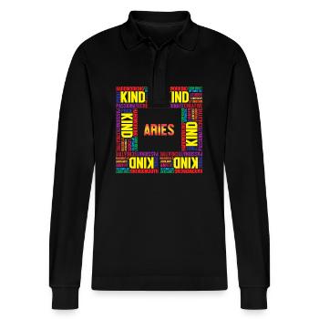 Zodiac sign Aries - Stanley/Stella Organic Unisex Long-Sleeved Polo Shirt Prepster - black - Front - Anna (173cm) & Nico (186cm)