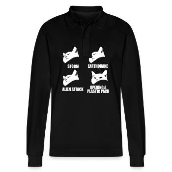 Cat - selective perception - saying - Stanley/Stella Organic Unisex Long-Sleeved Polo Shirt Prepster - black - Front - Anna (173cm) & Nico (186cm)