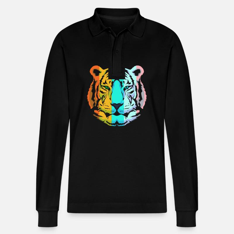 Weißer Tiger - Stanley/Stella Unisex Bio-Langarm-Poloshirt Prepster - Schwarz