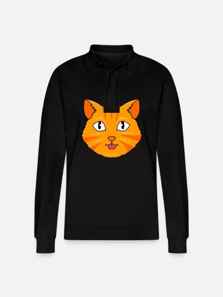 Tabby Cat - Stanley/Stella Organic Unisex Long-Sleeved Polo Shirt Prepster - black