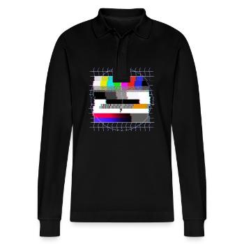 Tube TV test pattern - distorted - 80s - Stanley/Stella Organic Unisex Long-Sleeved Polo Shirt Prepster - black - Front - Anna (173cm) & Nico (186cm)