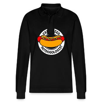 Hot Dog Snack - Stanley/Stella Organic Unisex Long-Sleeved Polo Shirt Prepster - black - Front - Anna (173cm) & Nico (186cm)