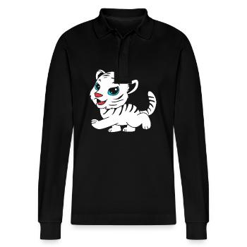 Weißer Tiger - Stanley/Stella Unisex Bio-Langarm-Poloshirt Prepster - Schwarz - Vorne - Anna (173cm) & Nico (186cm)