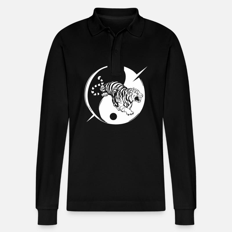Weißer Tiger - Stanley/Stella Unisex Bio-Langarm-Poloshirt Prepster - Schwarz