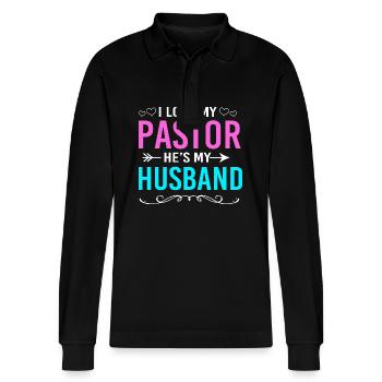 Pastor - Stanley/Stella Organic Unisex Long-Sleeved Polo Shirt Prepster - black - Front - Anna (173cm) & Nico (186cm)