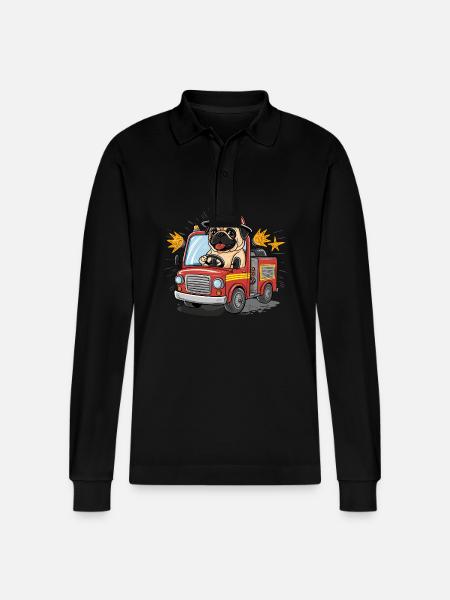 Mops Hundehalter Mops Feuerwehr - Stanley/Stella Unisex Bio-Langarm-Poloshirt Prepster - Schwarz