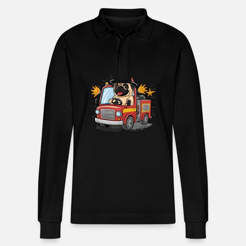 Mops Hundehalter Mops Feuerwehr - Stanley/Stella Unisex Bio-Langarm-Poloshirt Prepster - Schwarz