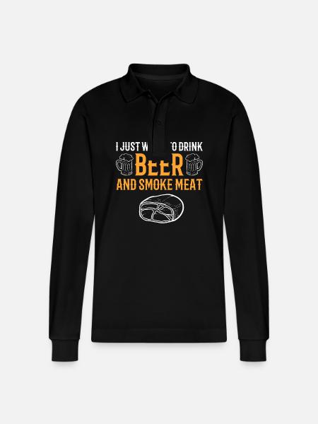 BBQ Beer - Stanley/Stella Organic Unisex Long-Sleeved Polo Shirt Prepster - black