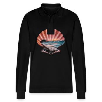 Muschel Strand Szene Serene Ozean Landschaft - Stanley/Stella Unisex Bio-Langarm-Poloshirt Prepster - Schwarz - Vorne - Anna (173cm) & Nico (186cm)