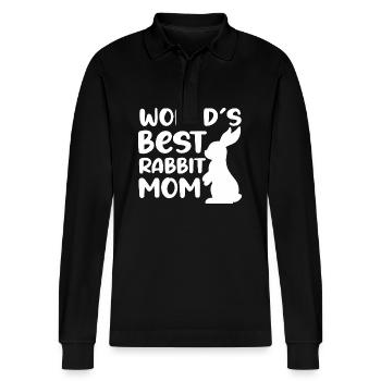Funny World's Best Rabbit Mom - Stanley/Stella Organic Unisex Long-Sleeved Polo Shirt Prepster - black - Front - Anna (173cm) & Nico (186cm)