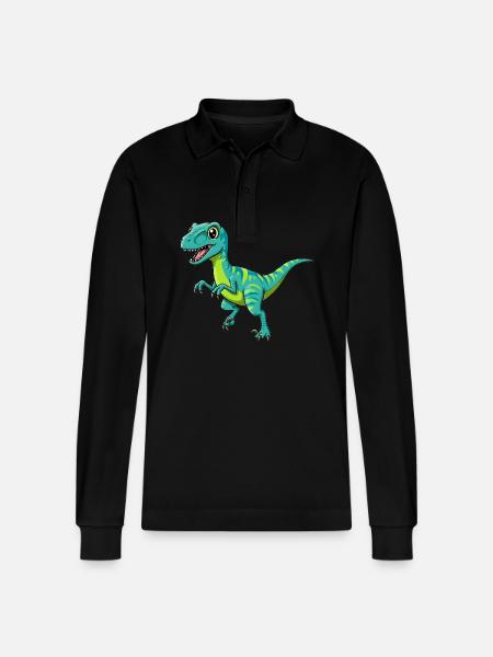Dino Cartoon Velociraptor - Stanley/Stella Organic Unisex Long-Sleeved Polo Shirt Prepster - black