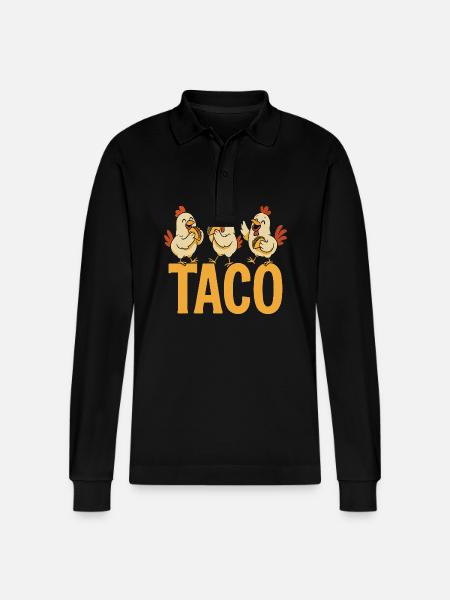 Three Sweet Chicken Eating Taco - Stanley/Stella Organic Unisex Long-Sleeved Polo Shirt Prepster - black
