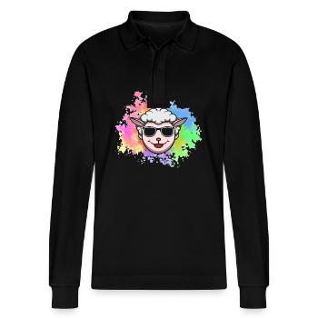 Shepherd Sheep - Stanley/Stella Organic Unisex Long-Sleeved Polo Shirt Prepster - black - Front - Anna (173cm) & Nico (186cm)