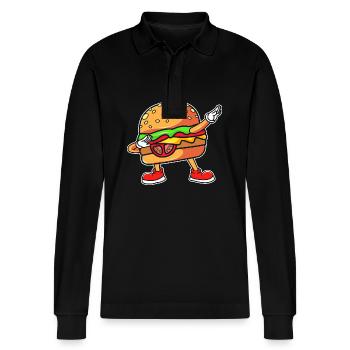 Cheeseburger - Stanley/Stella Unisex Bio-Langarm-Poloshirt Prepster - Schwarz - Vorne - Anna (173cm) & Nico (186cm)