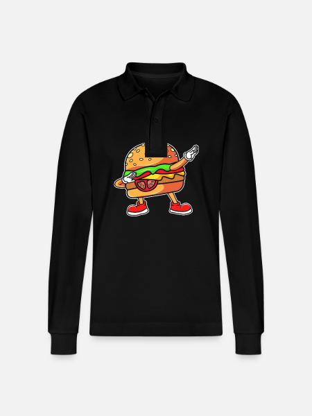 Cheeseburger - Stanley/Stella Organic Unisex Long-Sleeved Polo Shirt Prepster - black