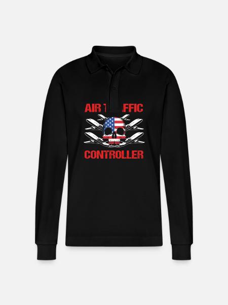 Air traffic controller - Stanley/Stella Organic Unisex Long-Sleeved Polo Shirt Prepster - black