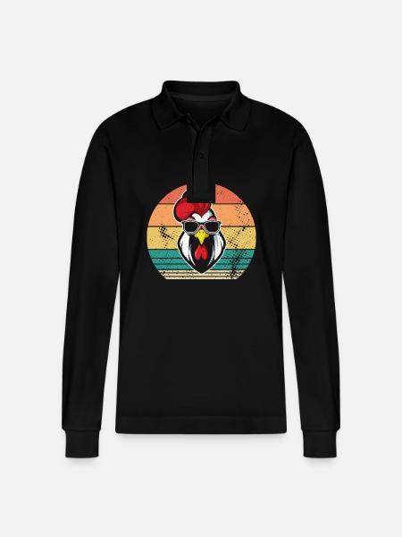 Chicken Rooster - Stanley/Stella Organic Unisex Long-Sleeved Polo Shirt Prepster - black