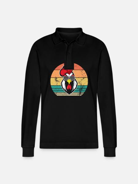 Chicken Rooster - Stanley/Stella Organic Unisex Long-Sleeved Polo Shirt Prepster - black