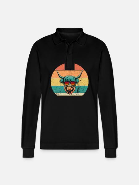 Cow Cattle Highland Cattle - Stanley/Stella Organic Unisex Long-Sleeved Polo Shirt Prepster - black