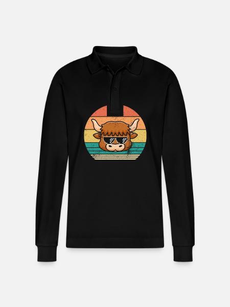Buffalo Cattle Oxen - Stanley/Stella Organic Unisex Long-Sleeved Polo Shirt Prepster - black