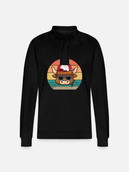 Buffalo Cattle Oxen - Stanley/Stella Organic Unisex Long-Sleeved Polo Shirt Prepster - black