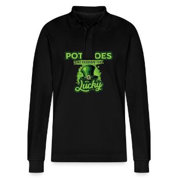 Les pommes de terre donnent de la chance à tous les jours pour la Saint-Patrick - Polo à manches longues bio PREPSTER Stanley/Stella Unisexe - noir - Devant - Anna (173cm) & Nico (186cm)