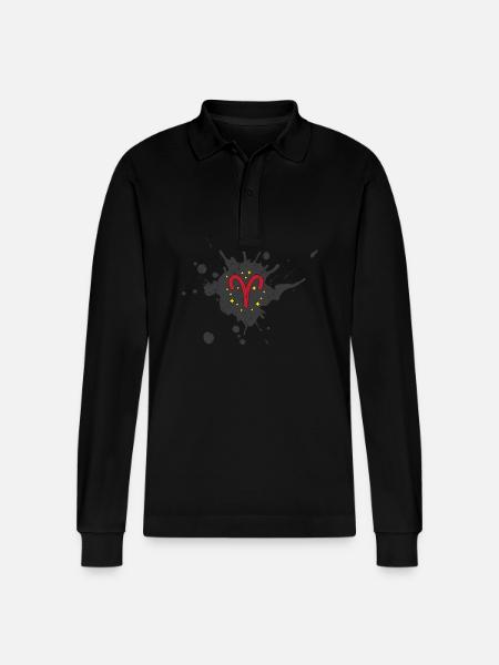 Zodiac sign Aries - Stanley/Stella Organic Unisex Long-Sleeved Polo Shirt Prepster - black