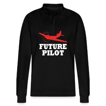 Pilot Airplane - Stanley/Stella Organic Unisex Long-Sleeved Polo Shirt Prepster - black - Front - Anna (173cm) & Nico (186cm)