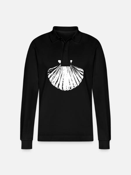 Camino - Scallop - Pilgrimage - Santiago - Stanley/Stella Organic Unisex Long-Sleeved Polo Shirt Prepster - black