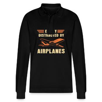Air traffic controller - Stanley/Stella Organic Unisex Long-Sleeved Polo Shirt Prepster - black - Front - Anna (173cm) & Nico (186cm)