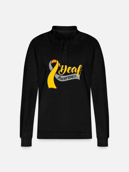Deaf Deaf Deaf Sign Language - Stanley/Stella Organic Unisex Long-Sleeved Polo Shirt Prepster - black
