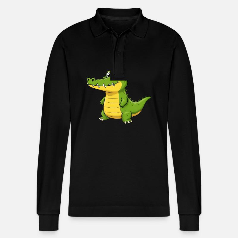 Tier Cartoon Krokodil - Stanley/Stella Unisex Bio-Langarm-Poloshirt Prepster - Schwarz