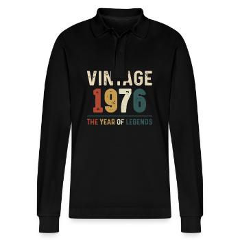 48 ans vintage 1974 48e anniversaire cadeaux - Polo à manches longues bio PREPSTER Stanley/Stella Unisexe - noir - Devant - Anna (173cm) & Nico (186cm)