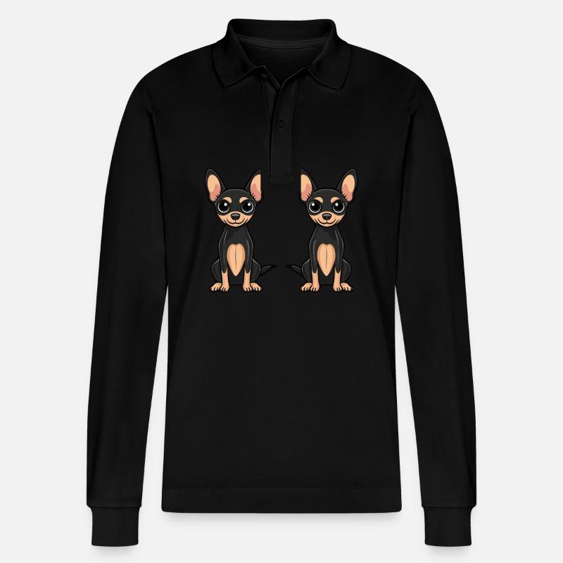 Pinscher Hund Comic - Stanley/Stella Unisex Bio-Langarm-Poloshirt Prepster - Schwarz