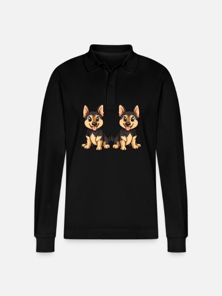 German Shepherd Hund Comic - Stanley/Stella Unisex Bio-Langarm-Poloshirt Prepster - Schwarz