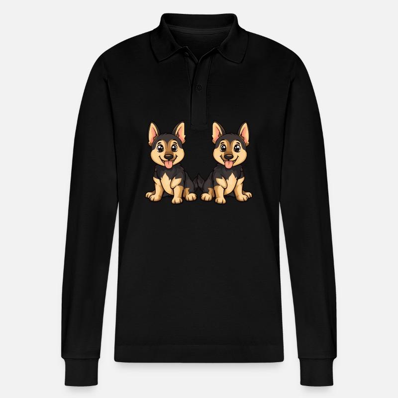 German Shepherd Hund Comic - Stanley/Stella Unisex Bio-Langarm-Poloshirt Prepster - Schwarz