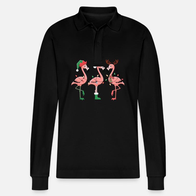 Flamingo Weihnachten - Stanley/Stella Unisex Bio-Langarm-Poloshirt Prepster - Schwarz