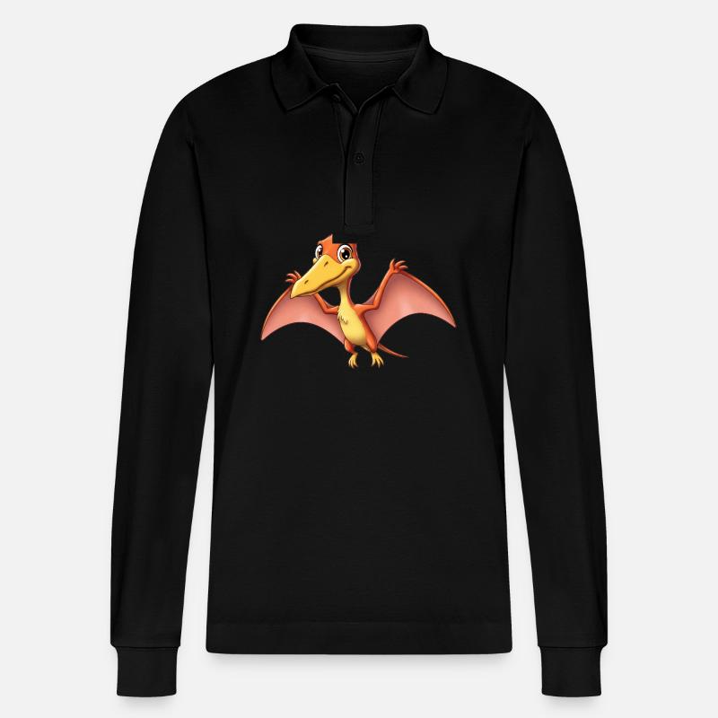 Dino Cartoon Pterodactylus - Stanley/Stella Unisex Bio-Langarm-Poloshirt Prepster - Schwarz