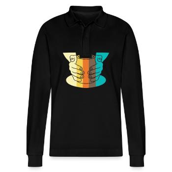 Pottery - Stanley/Stella Organic Unisex Long-Sleeved Polo Shirt Prepster - black - Front - Anna (173cm) & Nico (186cm)