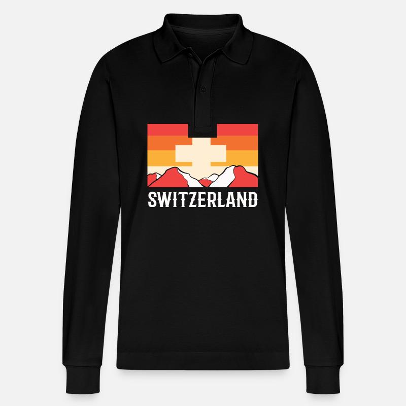 Schweiz - Stanley/Stella Unisex Bio-Langarm-Poloshirt Prepster - Schwarz