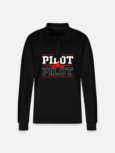 Pilot Flugzeug - Stanley/Stella Unisex Bio-Langarm-Poloshirt Prepster - Schwarz