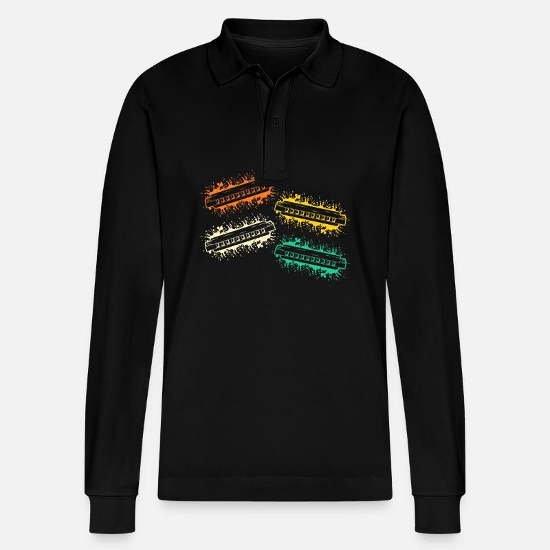 Harmonica Harmonica - Stanley/Stella Organic Unisex Long-Sleeved Polo Shirt Prepster - black