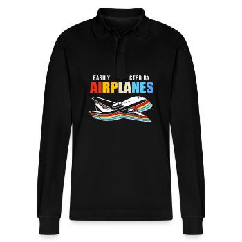 Air traffic controller - Stanley/Stella Organic Unisex Long-Sleeved Polo Shirt Prepster - black - Front - Anna (173cm) & Nico (186cm)