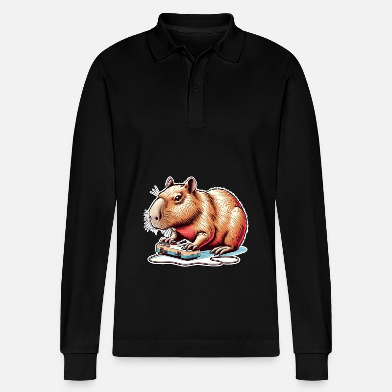 Capybara Nerd du jeu - Polo à manches longues bio PREPSTER Stanley/Stella Unisexe - noir
