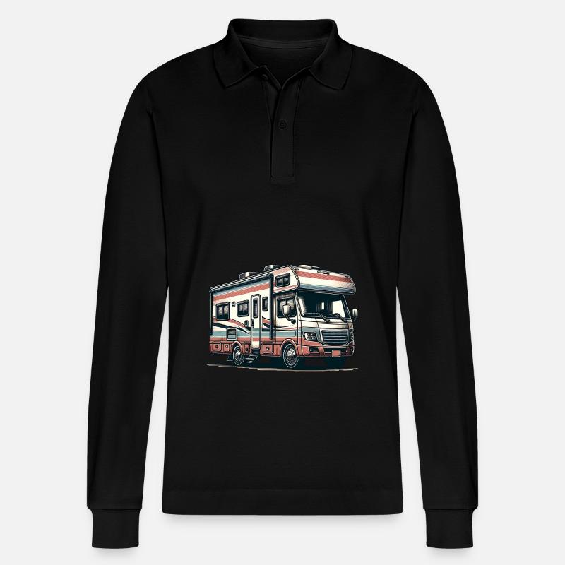 Wohnmobil Camping - Stanley/Stella Unisex Bio-Langarm-Poloshirt Prepster - Schwarz