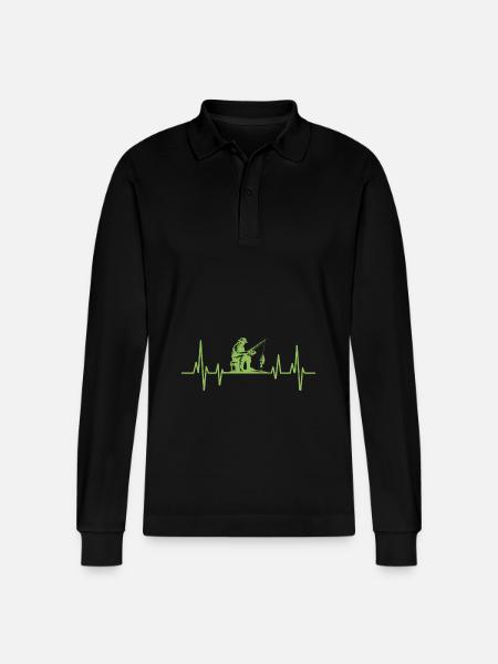 Angler heartbeat - Stanley/Stella Organic Unisex Long-Sleeved Polo Shirt Prepster - black