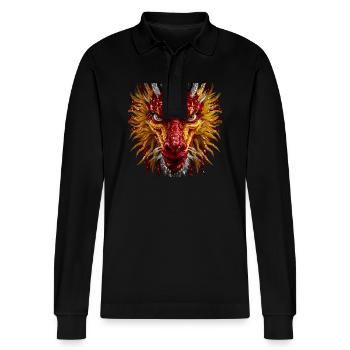Mesmerizing Sequin Dragon - Stanley/Stella Organic Unisex Long-Sleeved Polo Shirt Prepster - black - Front - Anna (173cm) & Nico (186cm)