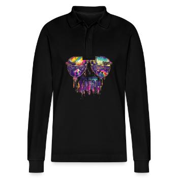 See With Love Sunglasses Reflection Design - Stanley/Stella Unisex Bio-Langarm-Poloshirt Prepster - Schwarz - Vorne - Anna (173cm) & Nico (186cm)